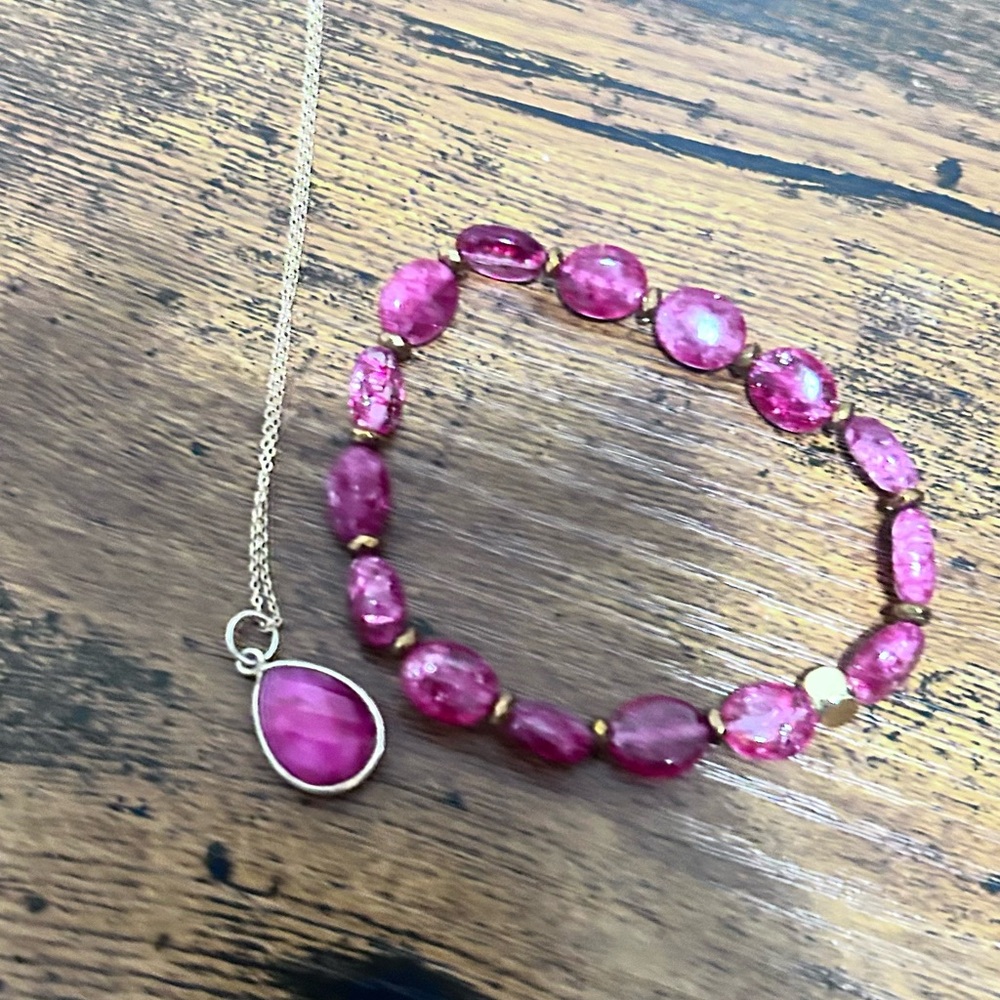 NWOT Ruby Red Necklace & Bracelet Set-16”